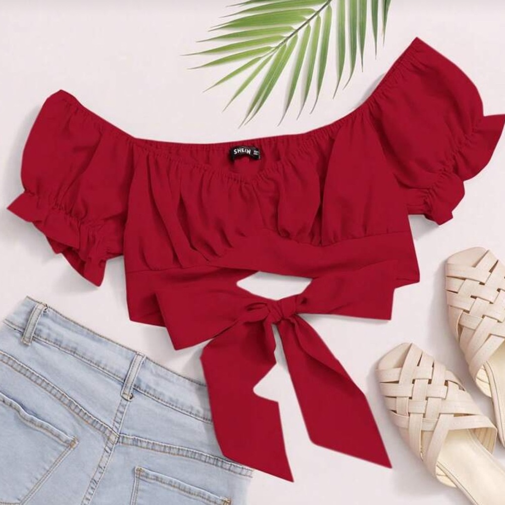 SHEIN Red Tie Back Ruched Top